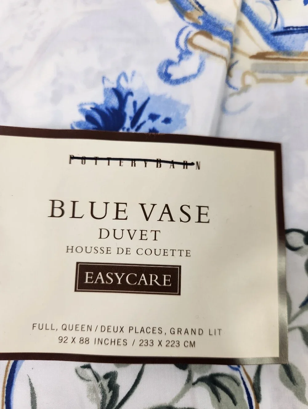 Pottery Barn Blue Vase Duvet Sz F/Q Cottagecore French Floral 100% Cotton NOS